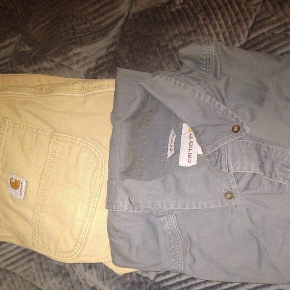Carhartt Other - Carhartt Workwear Combo - Khaki Pants & Grey Relaxed Fit Button-Up